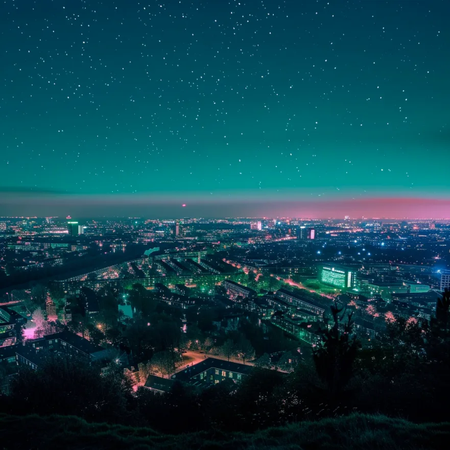 Light city, with stars. Generated by Midjourney v6.